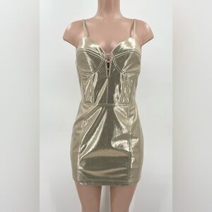 LFD Love Fate Destiny Shimmering Gold Corset Mini Dress Size Medium